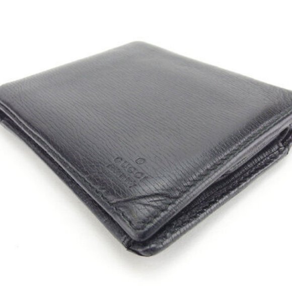 Gucci Wallet Purse Bifold Logo Black Mens Authentic Used Y4158 - Picture 1 of 6